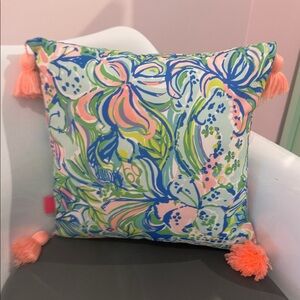 Lilly Pulitzer Feline Good  Beach Vibrant Floral Pillow with Tassels